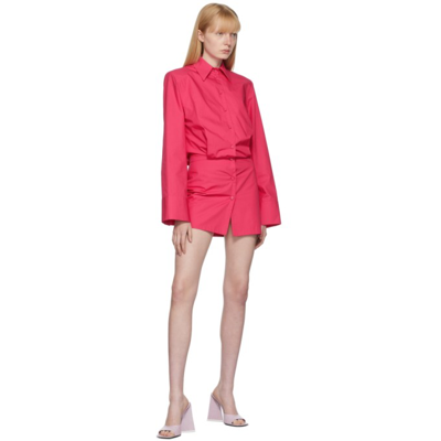 Shop Attico Pink Button Up Short Dress In 261 Bouganville