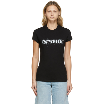 Shop Off-white Pen Logo Fitted T-shirt In Black White