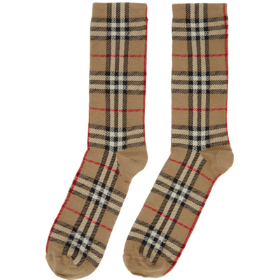 Shop Burberry Beige Vintage Check Socks In Archive Beige