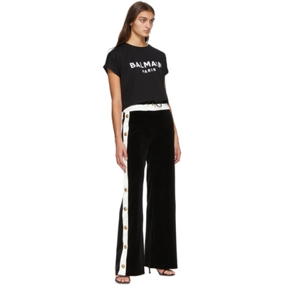 Shop Balmain Black Velour Vented Lounge Pants In Eab Blk/wh