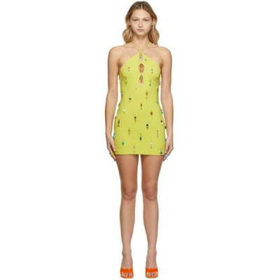 Shop Marshall Columbia Ssense Exclusive Crepe Beaded Short Dress In Lime