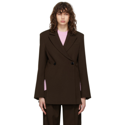 Shop Ganni Brown Recycled Relaxed Blazer In 897 Mole
