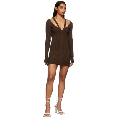 Shop Adamo Brown Rib Knit Double Layer Mini Dress In 003 Nude