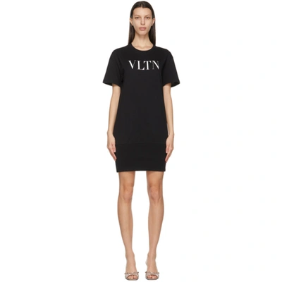 Shop Valentino Black 'vltn' Ribbed T-shirt Dress In 0ni Black