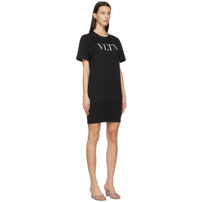 Shop Valentino Black 'vltn' Ribbed T-shirt Dress In 0ni Black