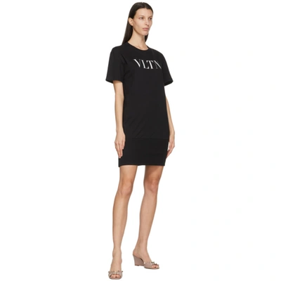 Shop Valentino Black 'vltn' Ribbed T-shirt Dress In 0ni Black