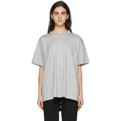 Shop Burberry Grey Cotton Check Panel Oversized T-shirt In Pale Grey Melange