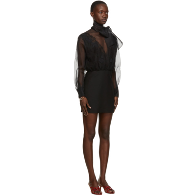 Shop Valentino Black Silk Chiffon Lace Dress In 0no Black