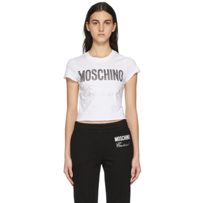 Shop Moschino White Cropped Logo T-shirt In A3001 White