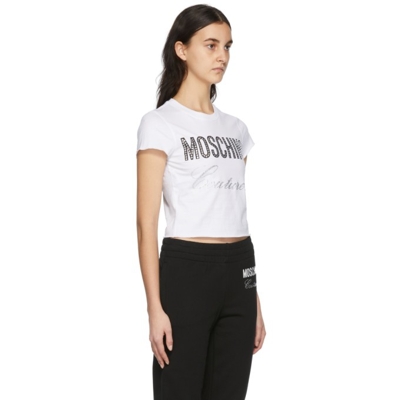 Shop Moschino White Cropped Logo T-shirt In A3001 White