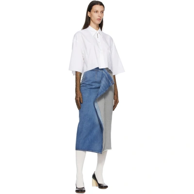 Shop Mm6 Maison Margiela Blue & Grey Denim Sweat Split Skirt In 961 Grey