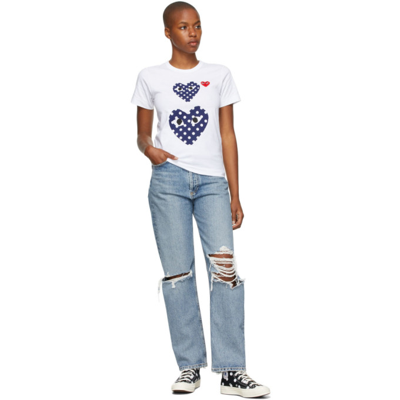 Shop Comme Des Garçons Play Double Polka Dot Heart Patch T-shirt In White