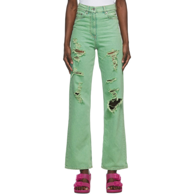 Shop Msgm Green Distressed Jeans In 36 Green