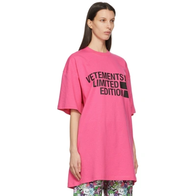 Shop Vetements Pink 'limited Edition' Big Logo T-shirt In Hot Pink