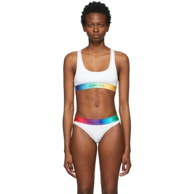 Shop Calvin Klein Underwear White & Multicolor Pride Unlined Bralette In 110 Classic White