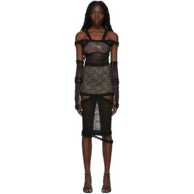 Black Lace Frilled Mesh Dress