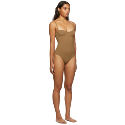Shop Totême Brown One-piece Bra Swimsuit In 850 Nougat