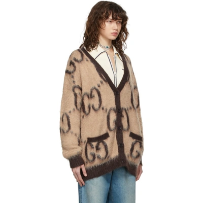 Gucci Reversible Beige & Brown Mohair Oversized Gg Cardigan