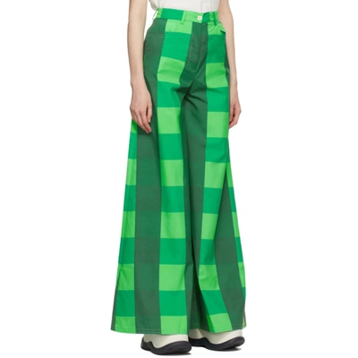 Shop Sunnei Green Taffeta Check Trousers In Green Check