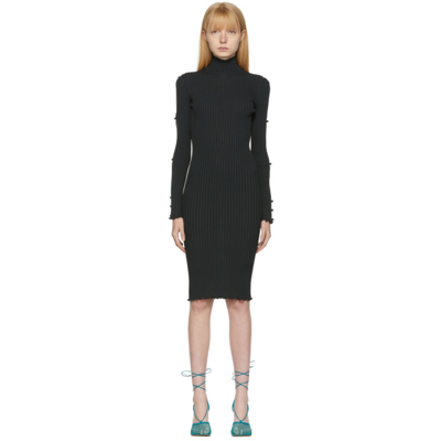 Shop Bottega Veneta Black Rib Knit Dancer Dress In 3350 Dark Green