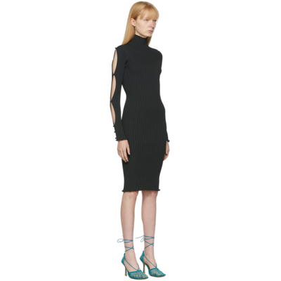 Shop Bottega Veneta Black Rib Knit Dancer Dress In 3350 Dark Green