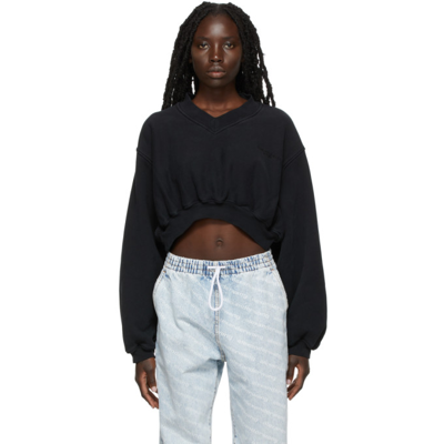 Shop Alexander Wang Black Cropped V-neck Sweater In 001 Black