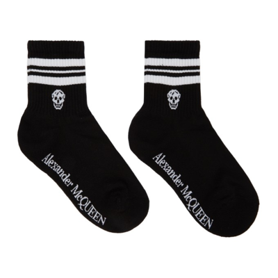 Shop Alexander Mcqueen Black & White Stripe Skull Sport Socks In 1077 Black/white