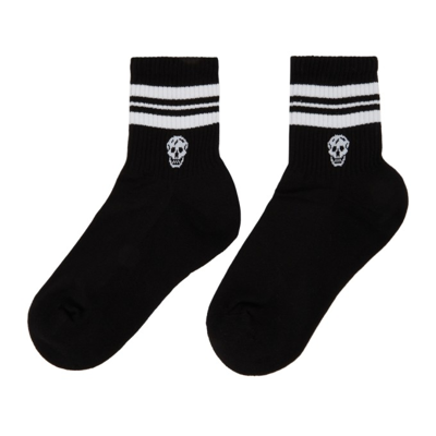 Shop Alexander Mcqueen Black & White Stripe Skull Sport Socks In 1077 Black/white