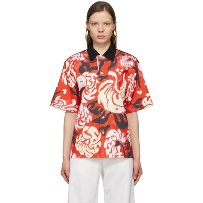 Shop Marni Red Printed Graphic Short Sleeve Shirt In Y4444 White-black-r