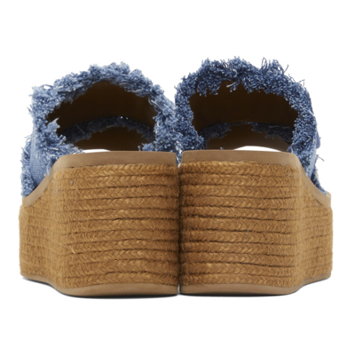 Shop Chloé Brown & Blue Denim Woody Espadrilles Platform Sandals In 477 Deep Denim