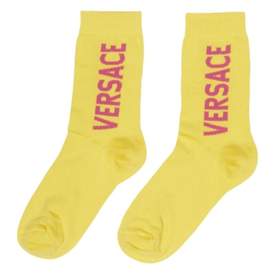 Shop Versace Yellow & Pink Logo Socks In 2y180 Yellow/fuchsia