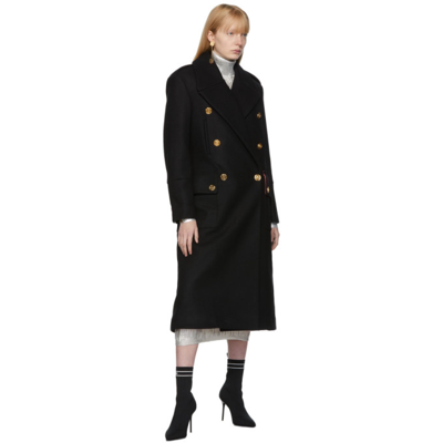 Shop Balmain Black Double Breasted Coat In 0pa Noir