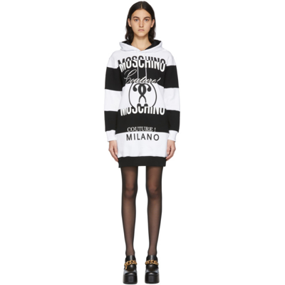 Shop Moschino Black & White Striped Hoodie Dress In A2001 Fantasy Print