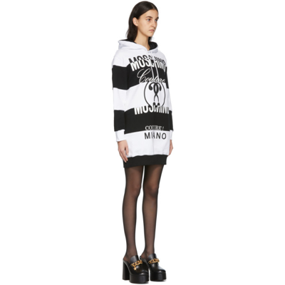 Shop Moschino Black & White Striped Hoodie Dress In A2001 Fantasy Print