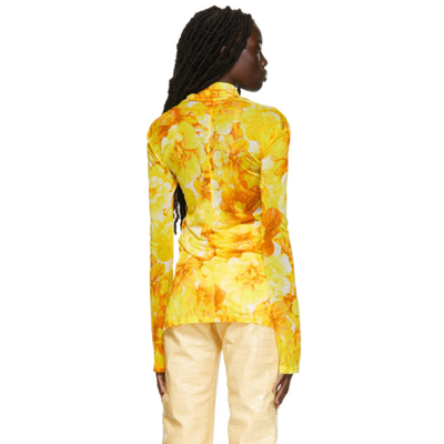 Shop Kwaidan Editions Printed Mesh Turtleneck In Yellow Curtain