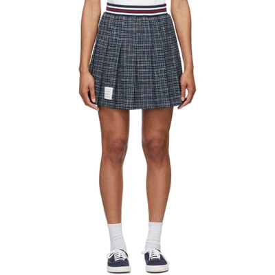 Shop Thom Browne Blue Tweed Small Hairline Check Miniskirt In 415 Navy