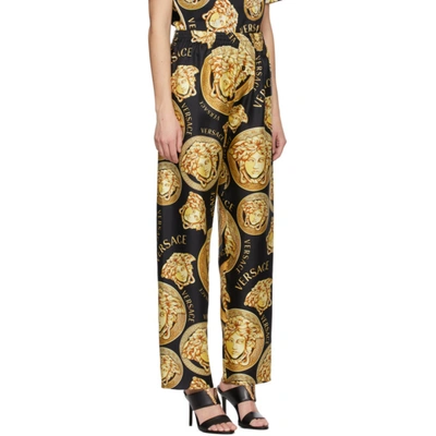 Shop Versace Black & Yellow Silk Medusa Amplified Pyjama Pants In 5b000 Gold