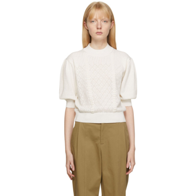Shop See By Chloé White Knit Puff Sleeve Sweater In 107 Iconic Milk