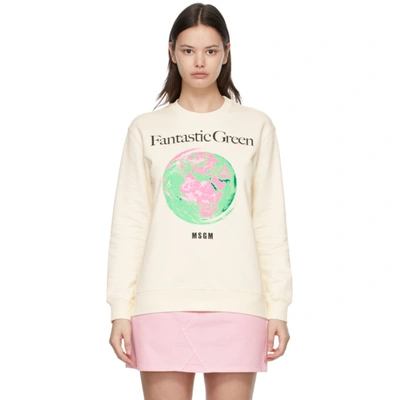 Shop Msgm White Fantastic Green Sweatshirt