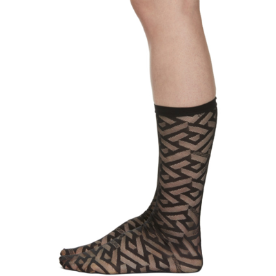 Shop Versace Black Tulle Monogram Socks In 1b000 Black