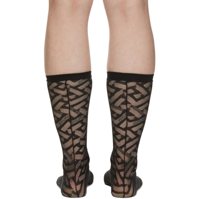 Shop Versace Black Tulle Monogram Socks In 1b000 Black