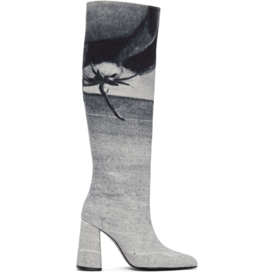 Kimhēkim Blue Denim Printed Tall Boots In B&k Print