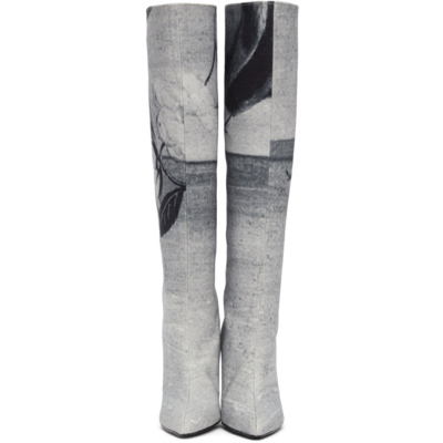 Kimhēkim Blue Denim Printed Tall Boots In B&k Print