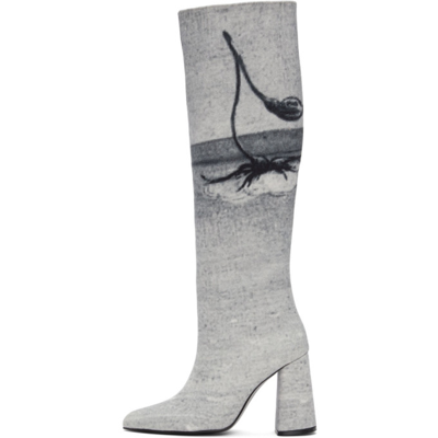 Kimhēkim Blue Denim Printed Tall Boots In B&k Print
