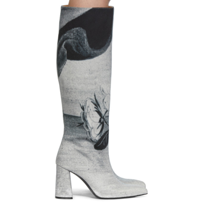 Kimhēkim Blue Denim Printed Tall Boots In B&k Print
