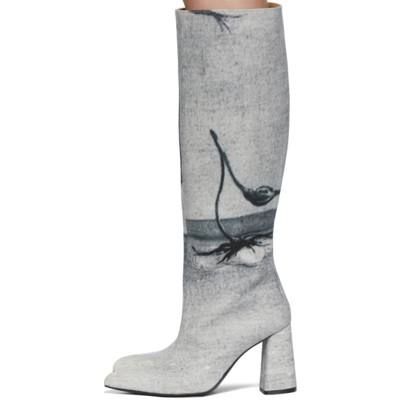 Kimhēkim Blue Denim Printed Tall Boots In B&k Print