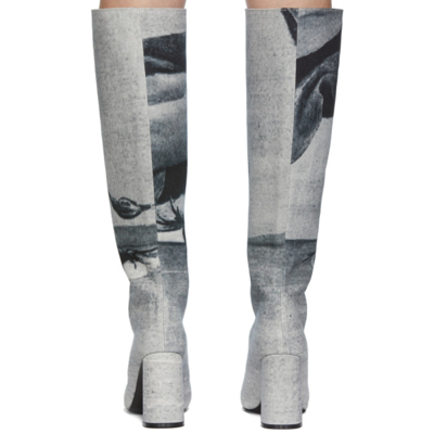 Kimhēkim Blue Denim Printed Tall Boots In B&k Print