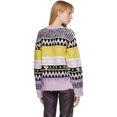 Shop Msgm Multicolor Distressed Crewneck Sweater In 03 Multi