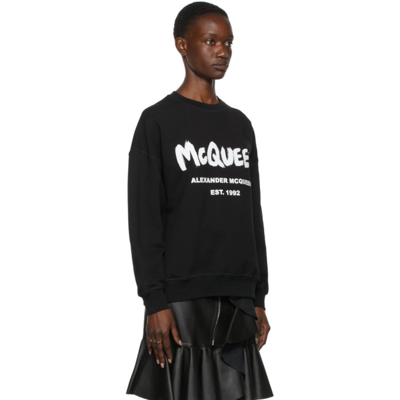 Shop Alexander Mcqueen Black Logo Print Sweatshirt In 0520 Black/white