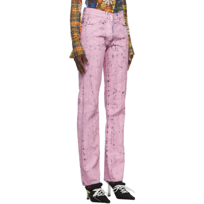 Shop Msgm Pink Crackle Denim Jeans In 12 Pink